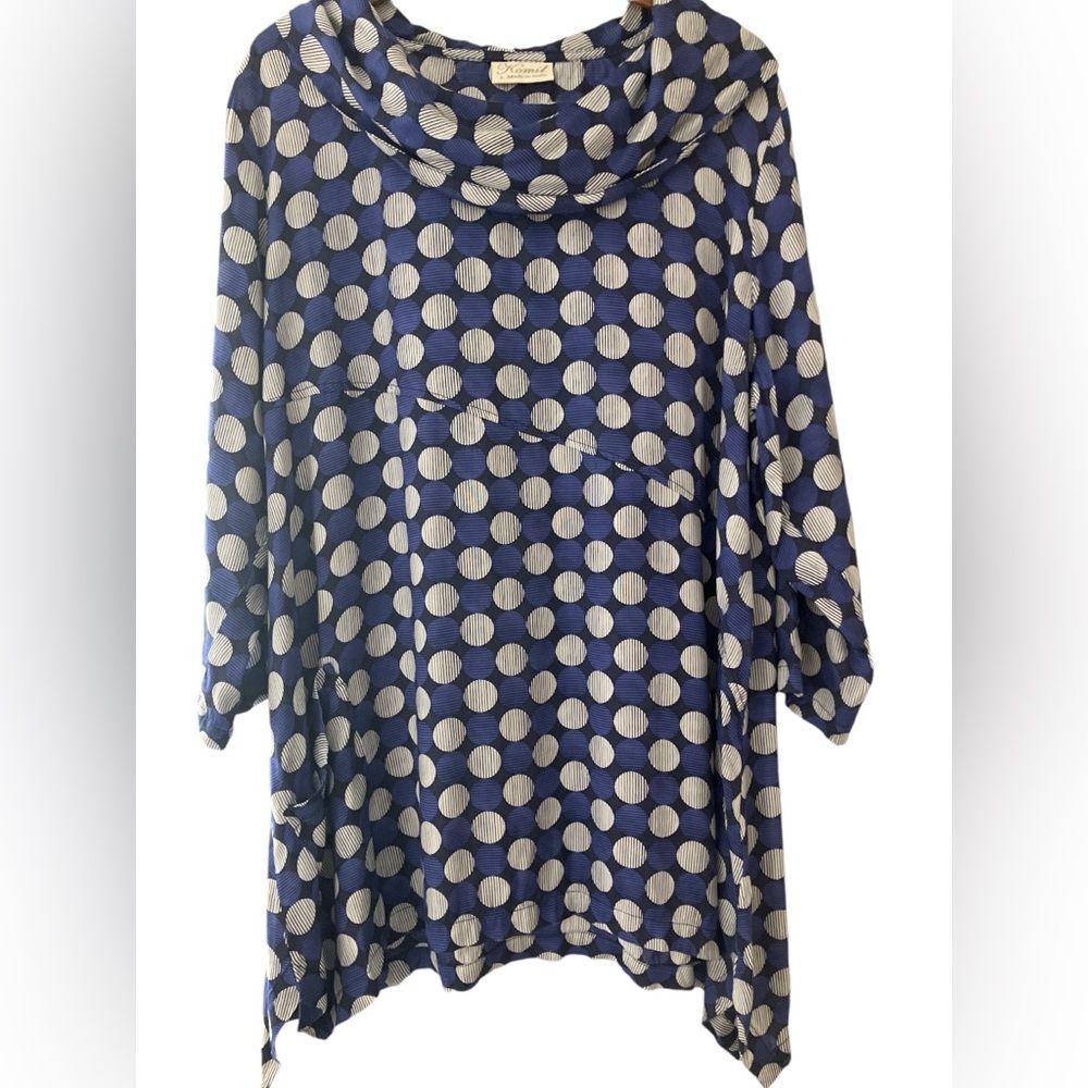 Komil Flowy Top Size L Polka Dot Cowl Neck Tunic